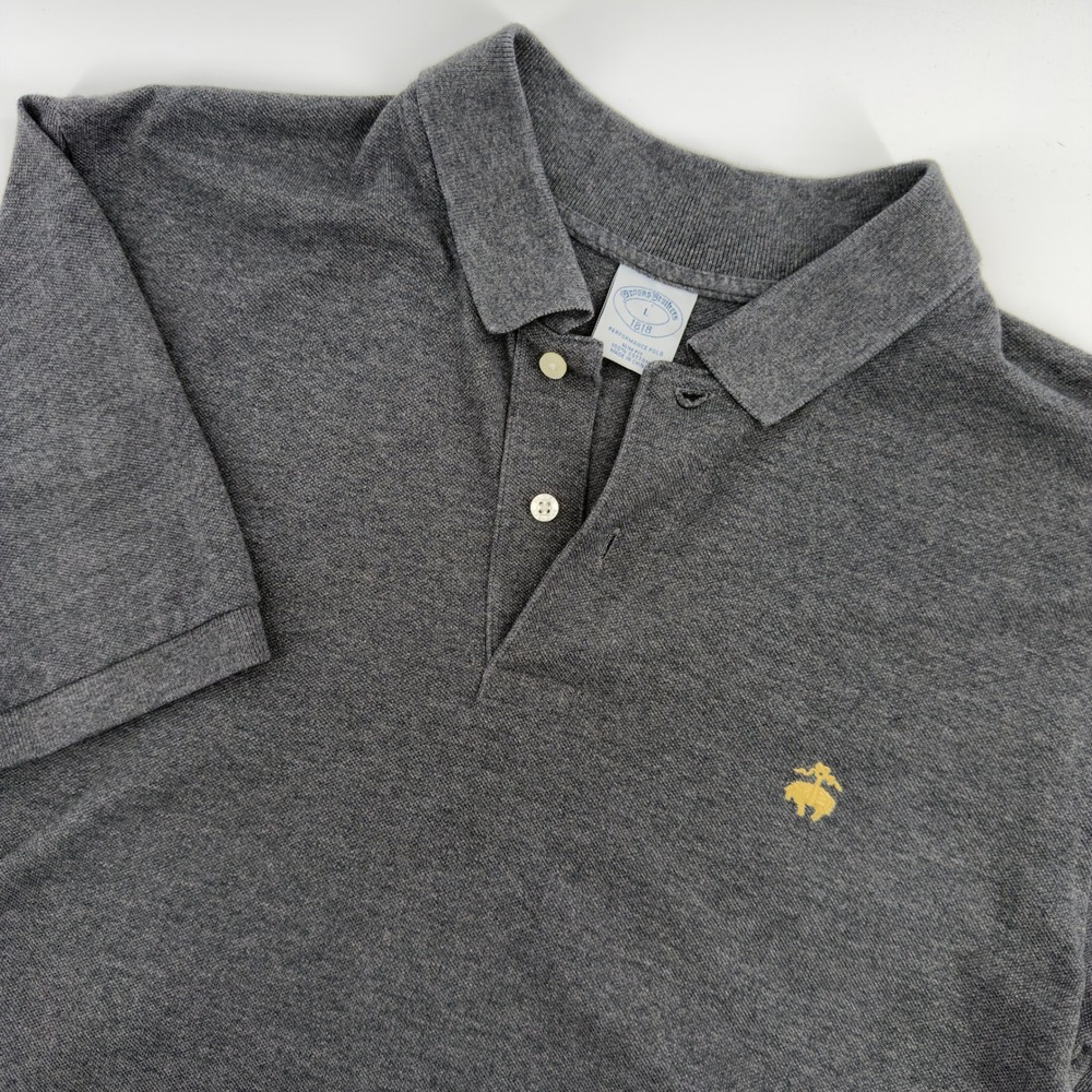 Brooks Brothers 1818 Performance Polo Shirt Mens Large Slim Fit Gray Cotton